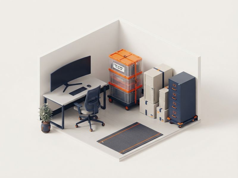 Illustration: Büro mit Umzugsboxen auf einem Rollwagen