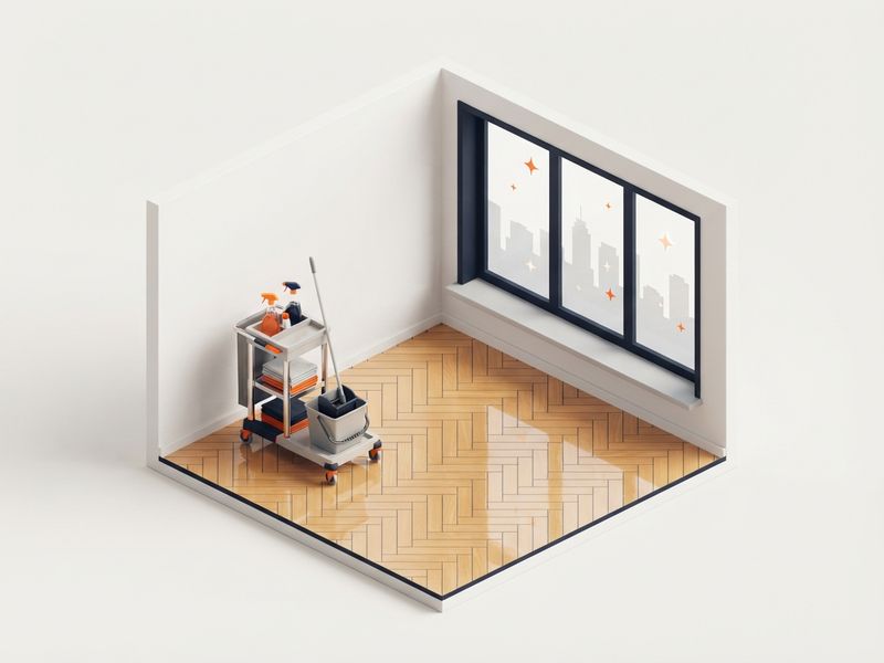 Illustration: gereinigte Wohnung mit Putzwagen