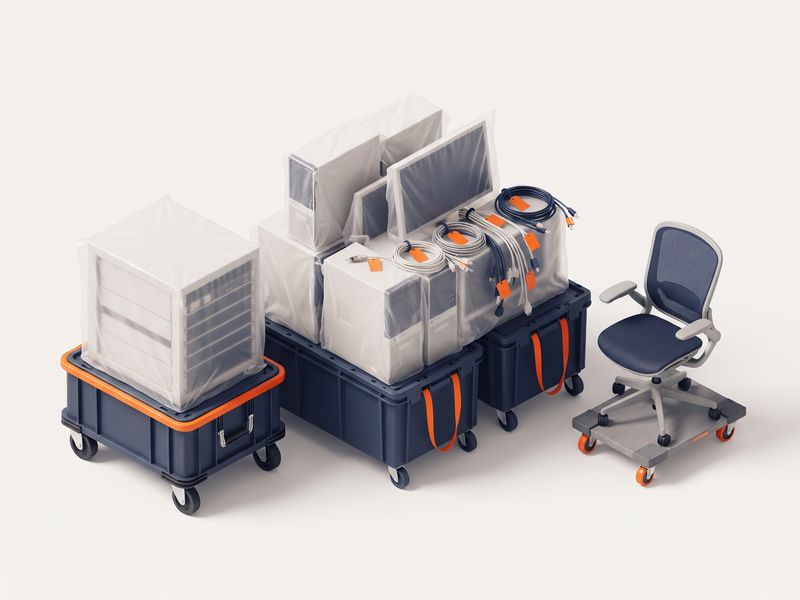 Illustration: verpackte IT-Ausrüstung auf Rollbehältern