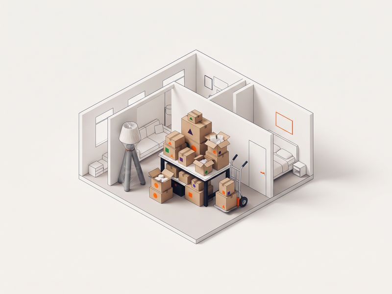 Illustration: Packstation mit beschrifteten Umzugskartons und Sackkarre