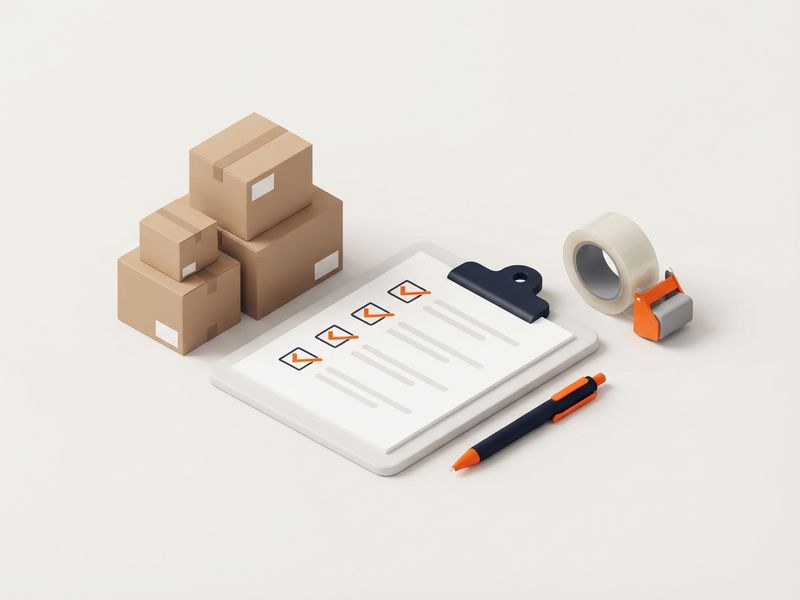 Illustration: Checkliste mit Klemmbrett, Kartons und Klebeband