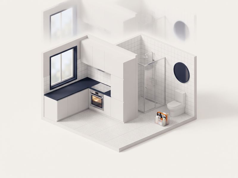 Illustration: gereinigte Küche und Bad zur Wohnungsabnahme